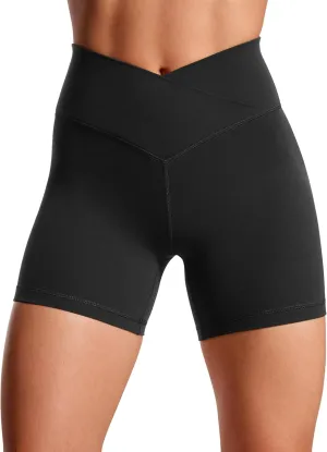 CRZ YOGA Womens Butterluxe Crossover Biker Shorts 5 Inches - Criss Cross High Waisted Workout Yoga Buttery Soft