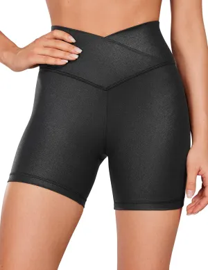CRZ YOGA Womens Butterluxe Crossover Biker Shorts 5 Inches - Criss Cross High Waisted Workout Yoga Buttery Soft