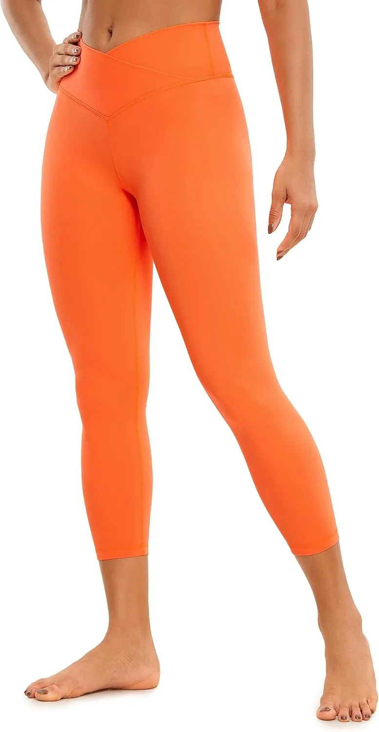 CRZ YOGA Womens Butterluxe Crossover Workout Capri Leggings 23 Inches - High Waist V Cross Crop Gym Yoga Pants