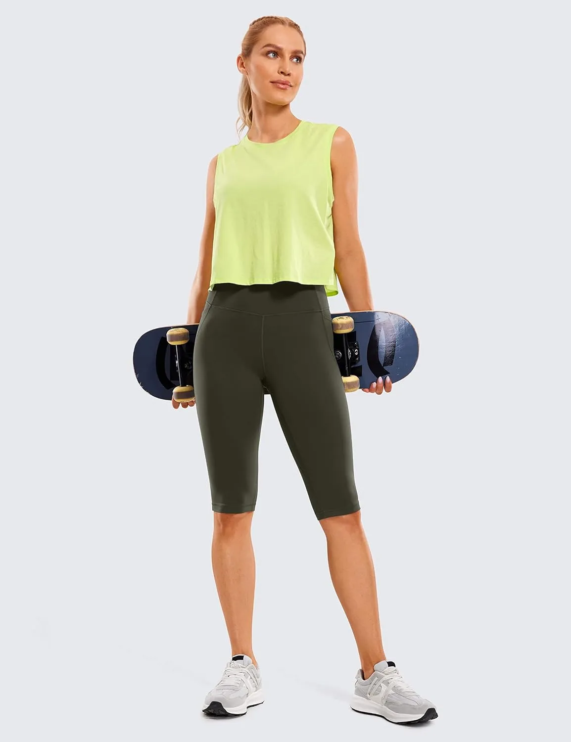 CRZ YOGA Women's Butterluxe Knee Length Capri Leggings 13 Inches - High Waisted Workout Yoga Long Biker Shorts with Pockets