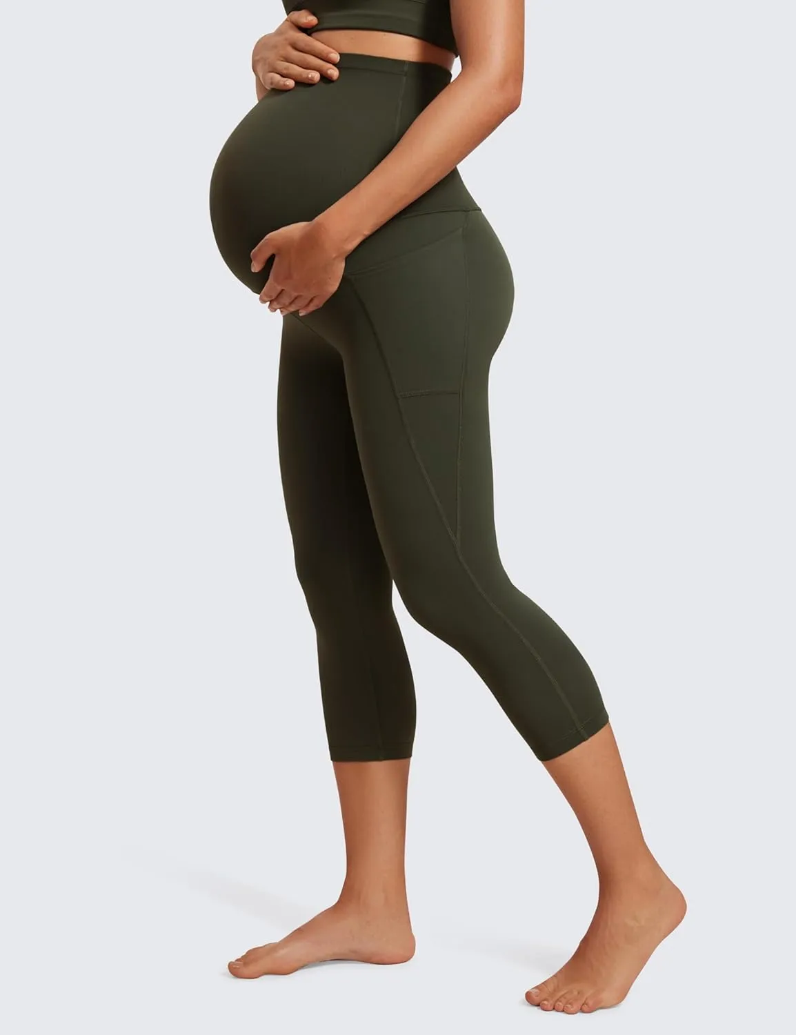 CRZ YOGA Womens Butterluxe Maternity Capris Leggings with Pockets 21" - Workout Active Yoga Soft Over The Belly Crop Pants