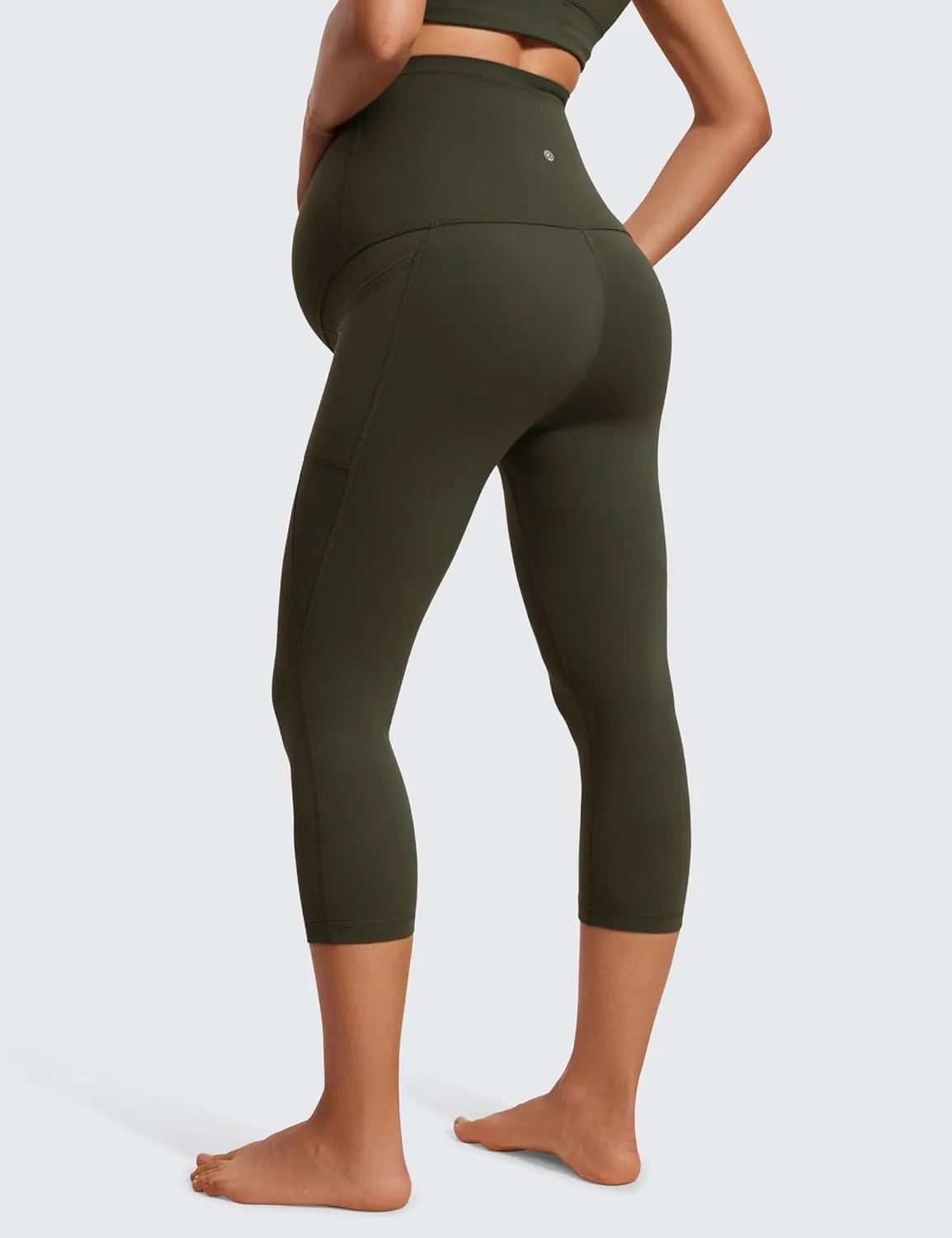 CRZ YOGA Womens Butterluxe Maternity Capris Leggings with Pockets 21" - Workout Active Yoga Soft Over The Belly Crop Pants