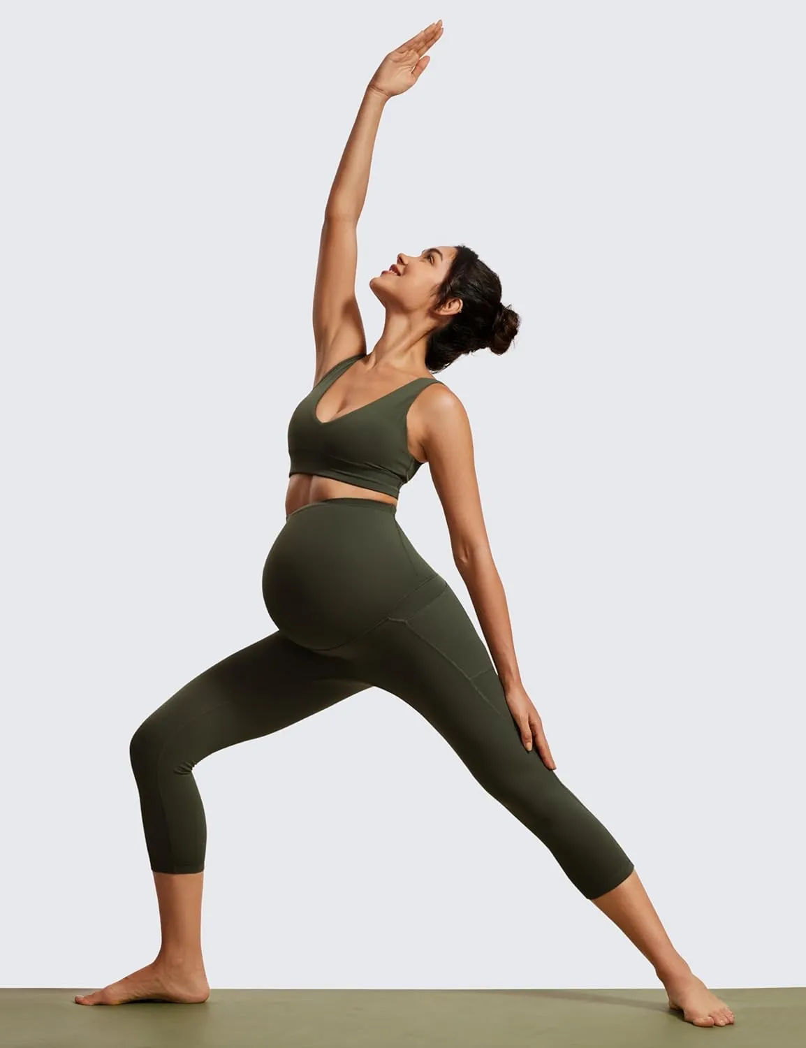 CRZ YOGA Womens Butterluxe Maternity Capris Leggings with Pockets 21" - Workout Active Yoga Soft Over The Belly Crop Pants