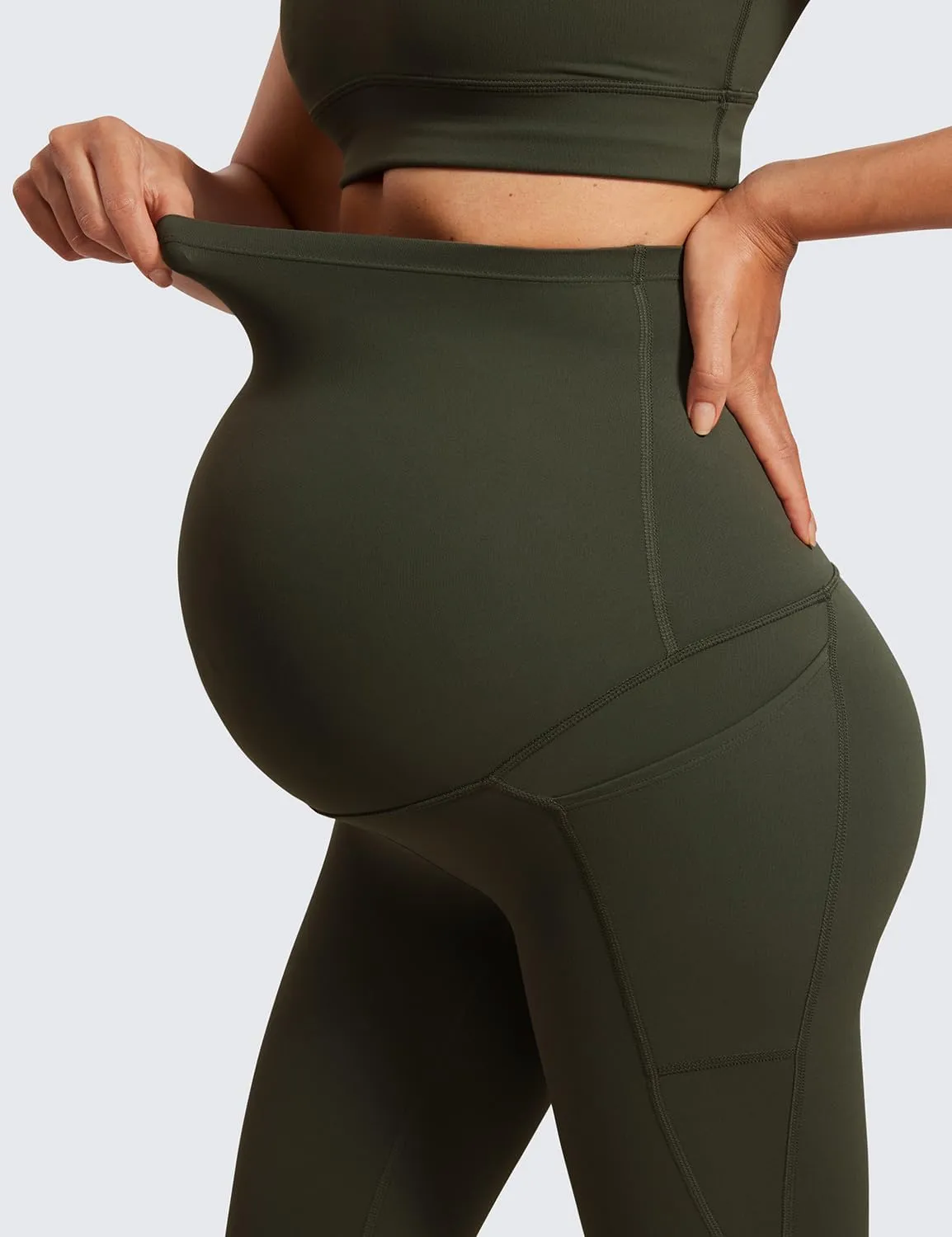 CRZ YOGA Womens Butterluxe Maternity Capris Leggings with Pockets 21" - Workout Active Yoga Soft Over The Belly Crop Pants