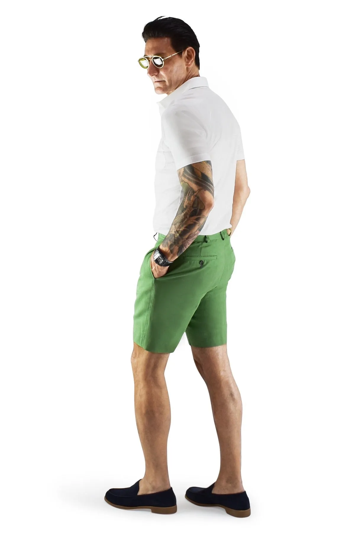 David August Green Linen Shorts - Cut-to-Order