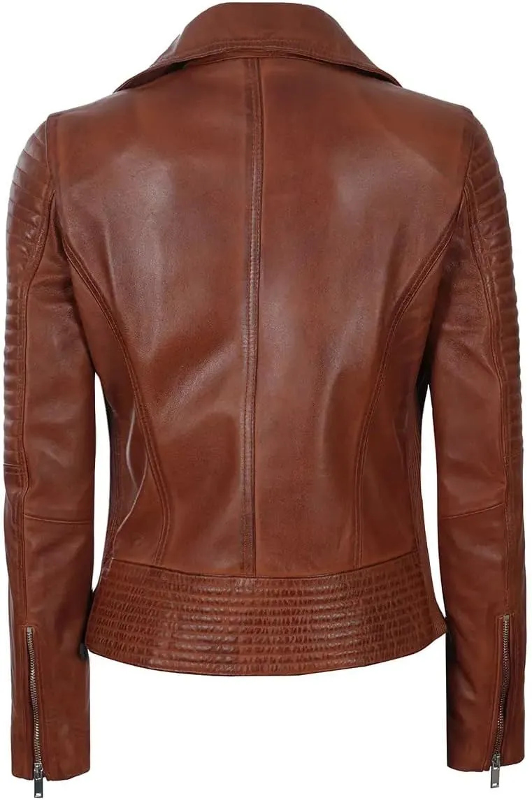Decrum Asymmetrical Leather Jacket Women - Real Lambskin Leather Jackets for Women