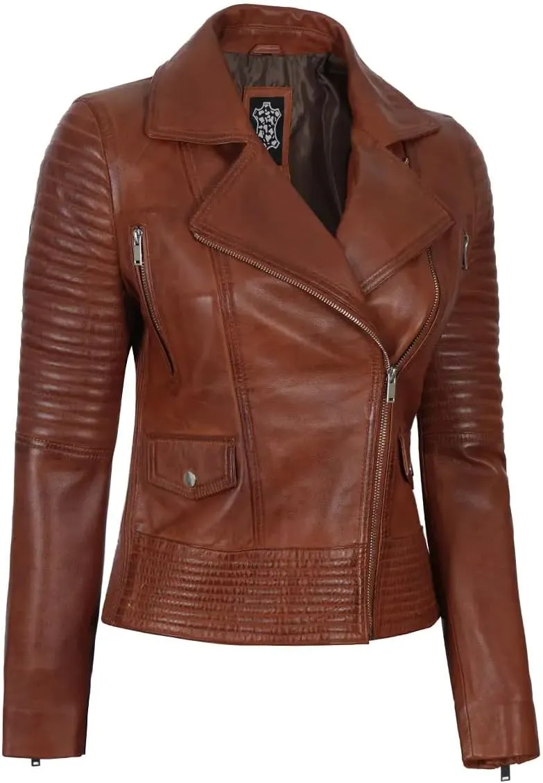 Decrum Asymmetrical Leather Jacket Women - Real Lambskin Leather Jackets for Women