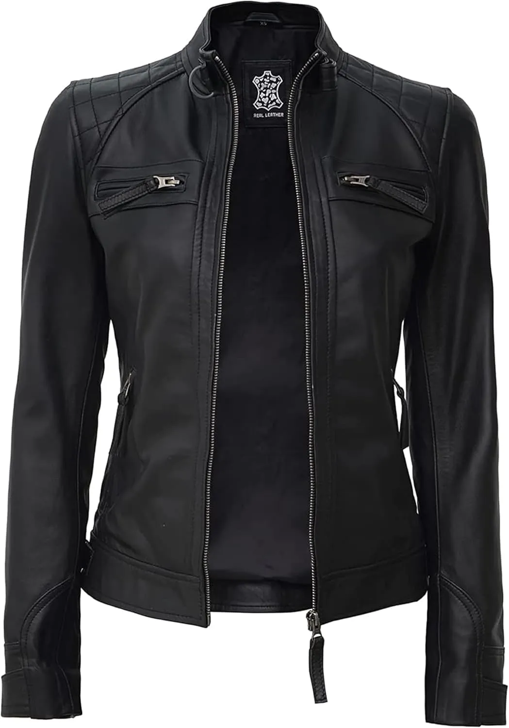 Decrum Real Womens Leather Jacket - Cafe Racer Style Leather Jackets for Women