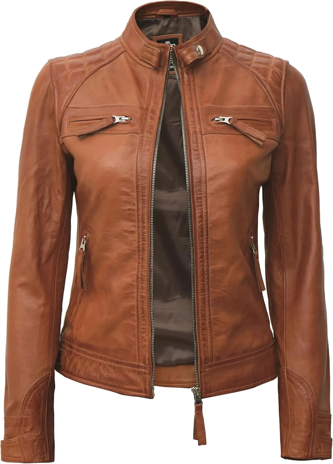 Decrum Real Womens Leather Jacket - Cafe Racer Style Leather Jackets for Women