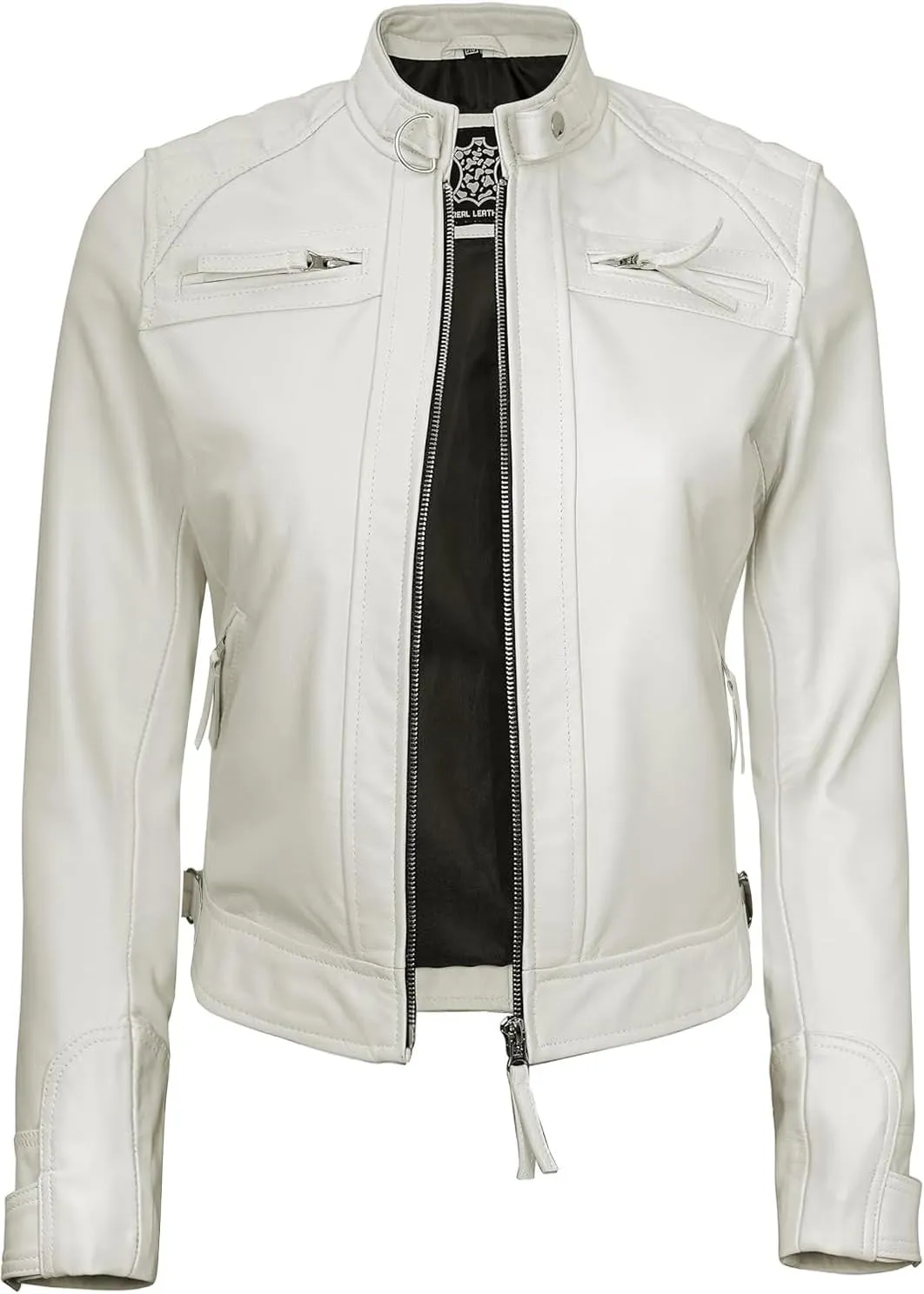 Decrum Real Womens Leather Jacket - Cafe Racer Style Leather Jackets for Women