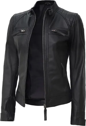 Decrum Real Womens Leather Jacket - Cafe Racer Style Leather Jackets for Women