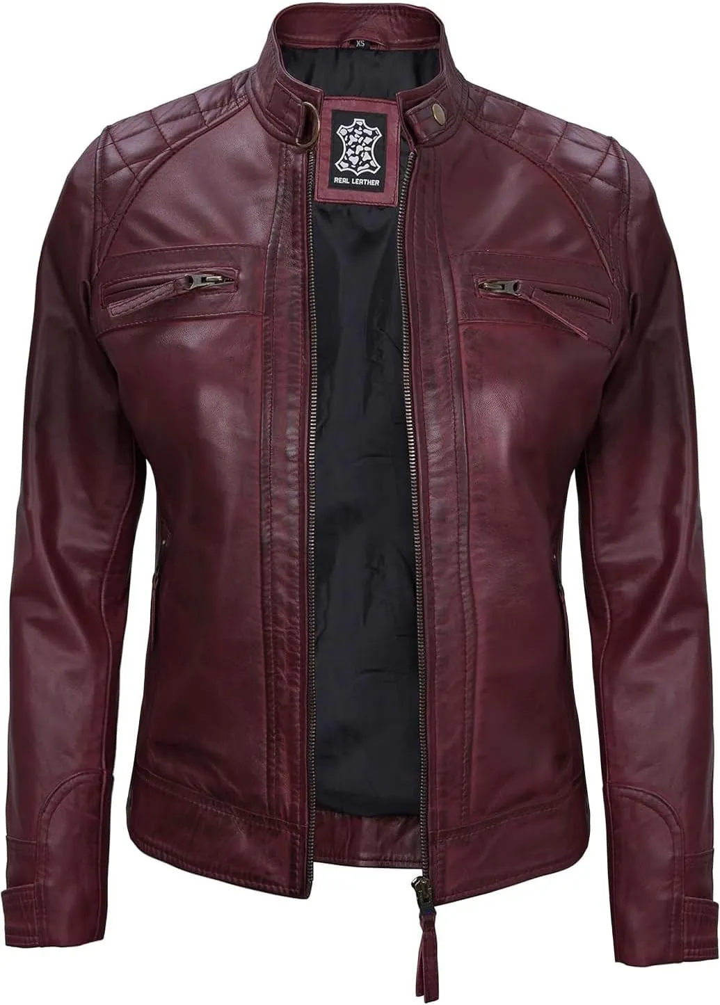 Decrum Real Womens Leather Jacket - Cafe Racer Style Leather Jackets for Women