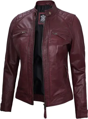 Decrum Real Womens Leather Jacket - Cafe Racer Style Leather Jackets for Women
