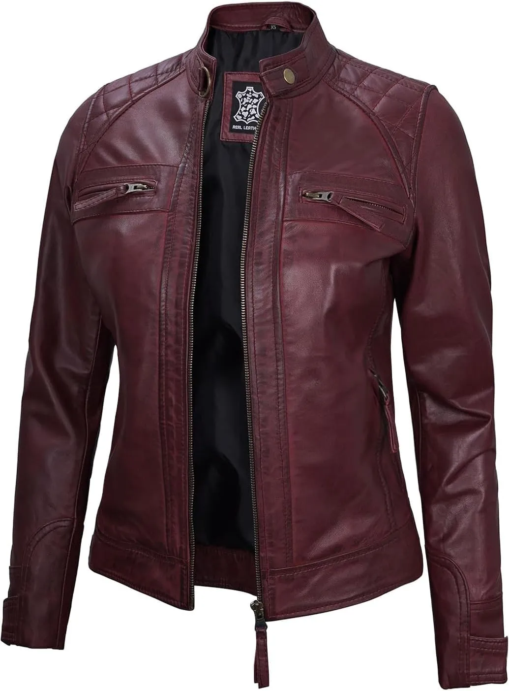 Decrum Real Womens Leather Jacket - Cafe Racer Style Leather Jackets for Women