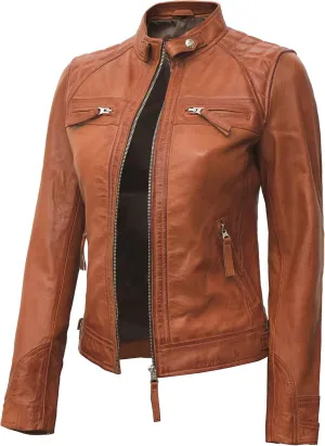 Decrum Real Womens Leather Jacket - Cafe Racer Style Leather Jackets for Women