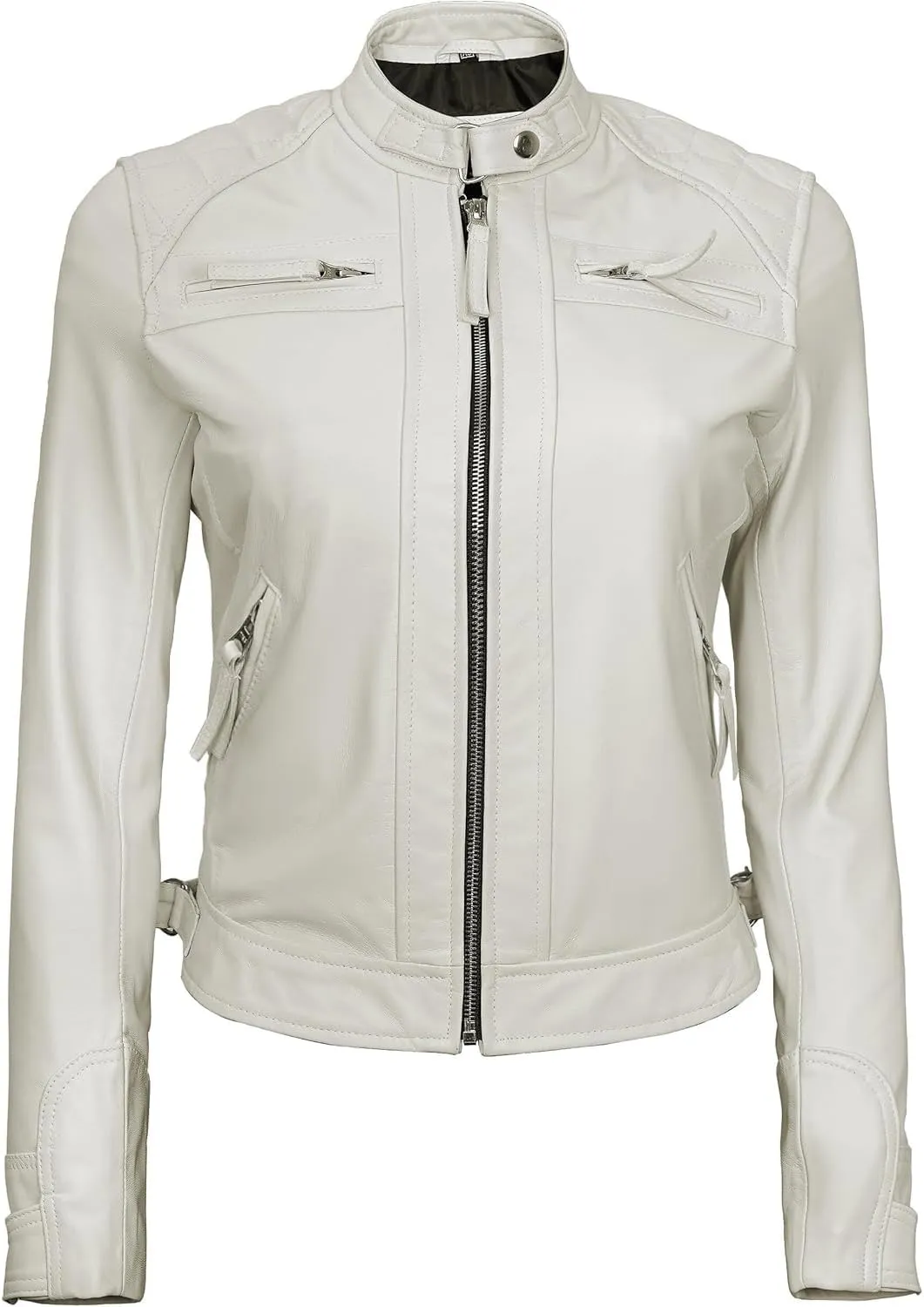 Decrum Real Womens Leather Jacket - Cafe Racer Style Leather Jackets for Women