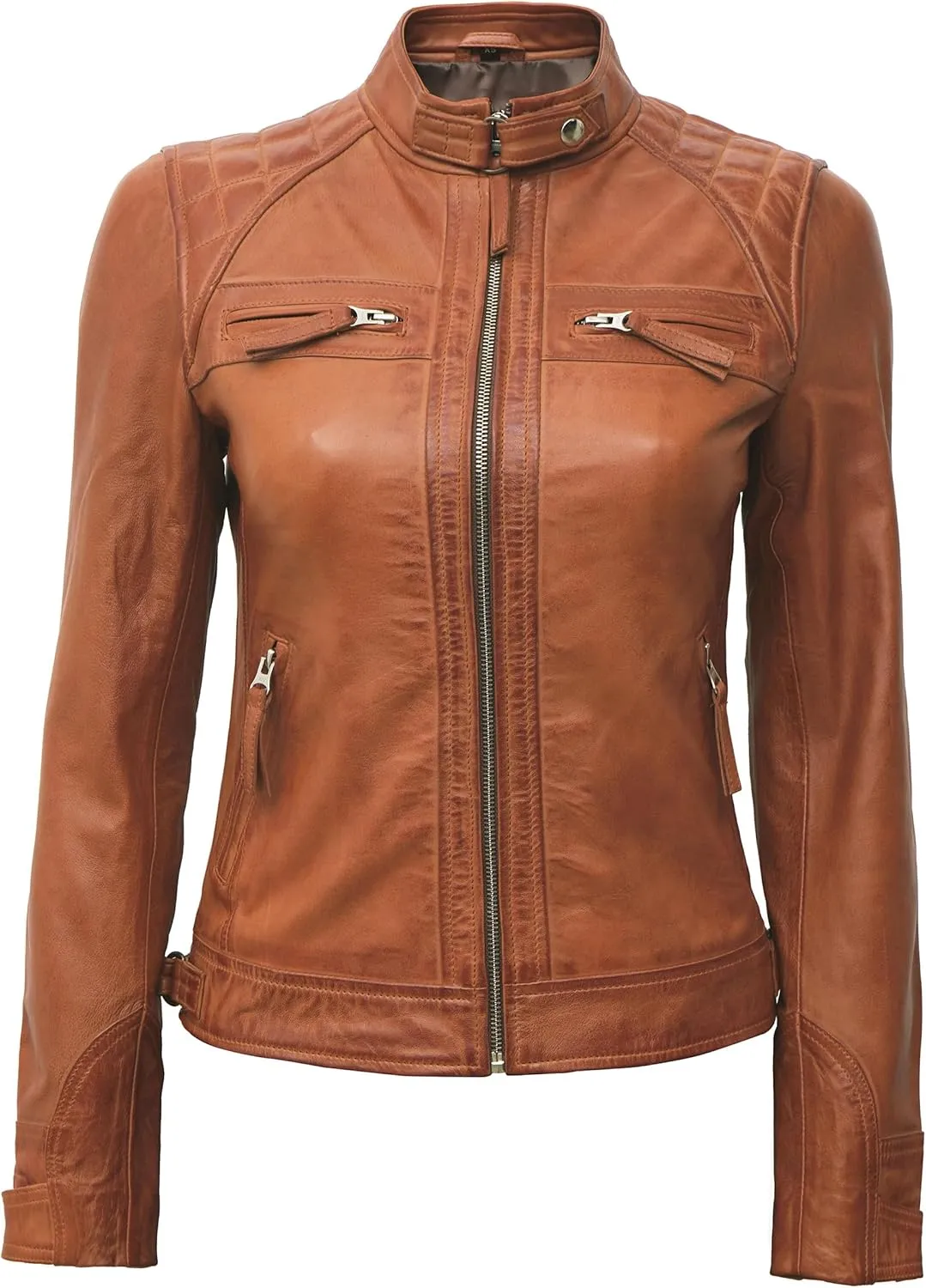 Decrum Real Womens Leather Jacket - Cafe Racer Style Leather Jackets for Women