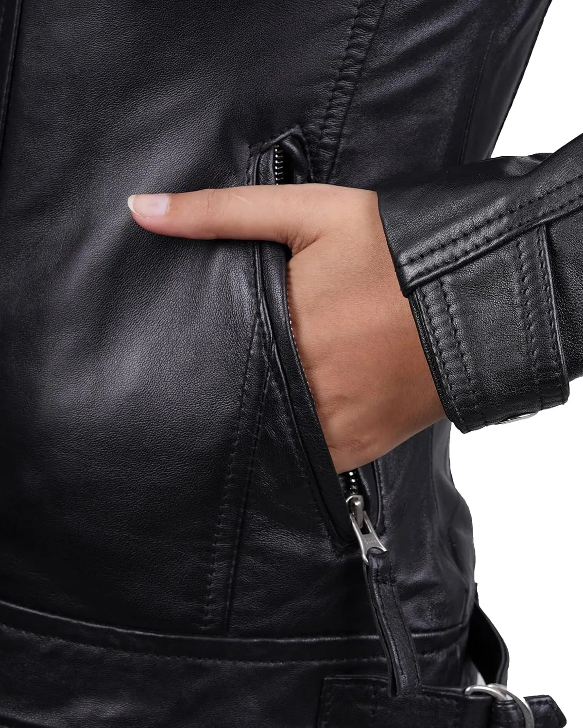 Decrum Real Womens Leather Jacket - Cafe Racer Style Leather Jackets for Women