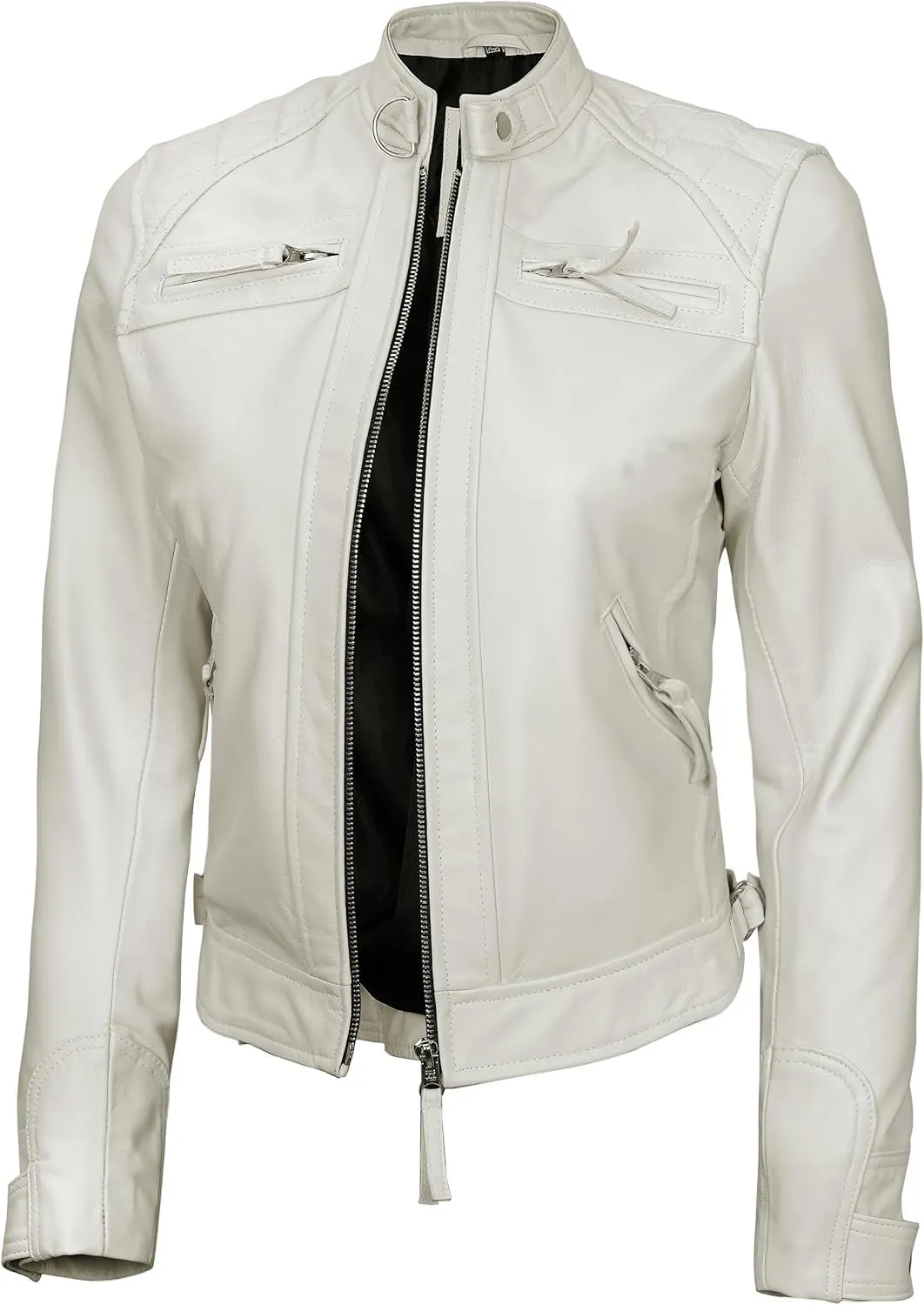 Decrum Real Womens Leather Jacket - Cafe Racer Style Leather Jackets for Women
