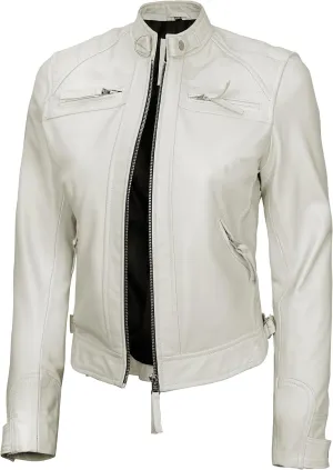 Decrum Real Womens Leather Jacket - Cafe Racer Style Leather Jackets for Women