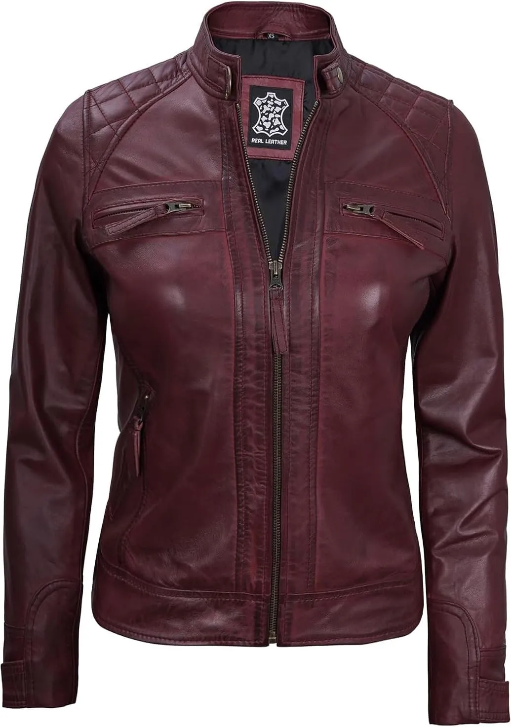 Decrum Real Womens Leather Jacket - Cafe Racer Style Leather Jackets for Women