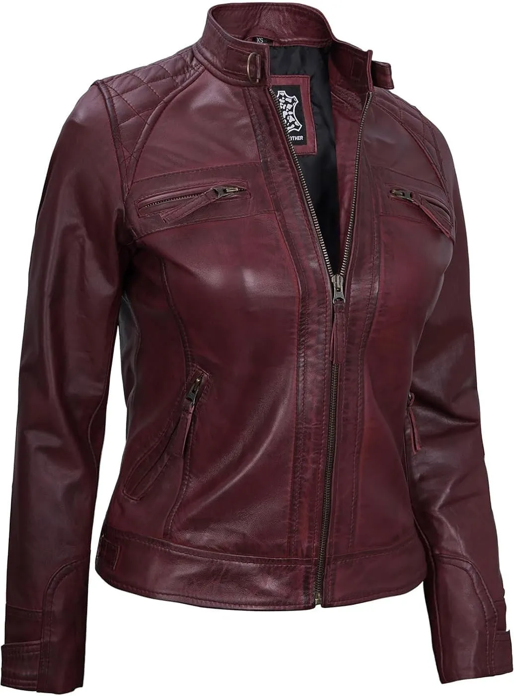 Decrum Real Womens Leather Jacket - Cafe Racer Style Leather Jackets for Women