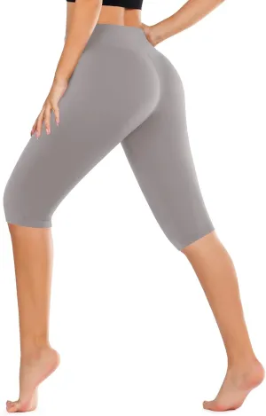 DHSO Women's Knee Length Capri Leggings  High Waisted Capri Pants Workout Yoga Running Summer Biker Shorts