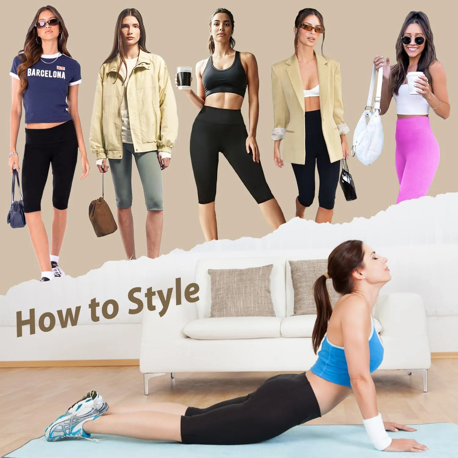 DHSO Women's Knee Length Capri Leggings  High Waisted Capri Pants Workout Yoga Running Summer Biker Shorts