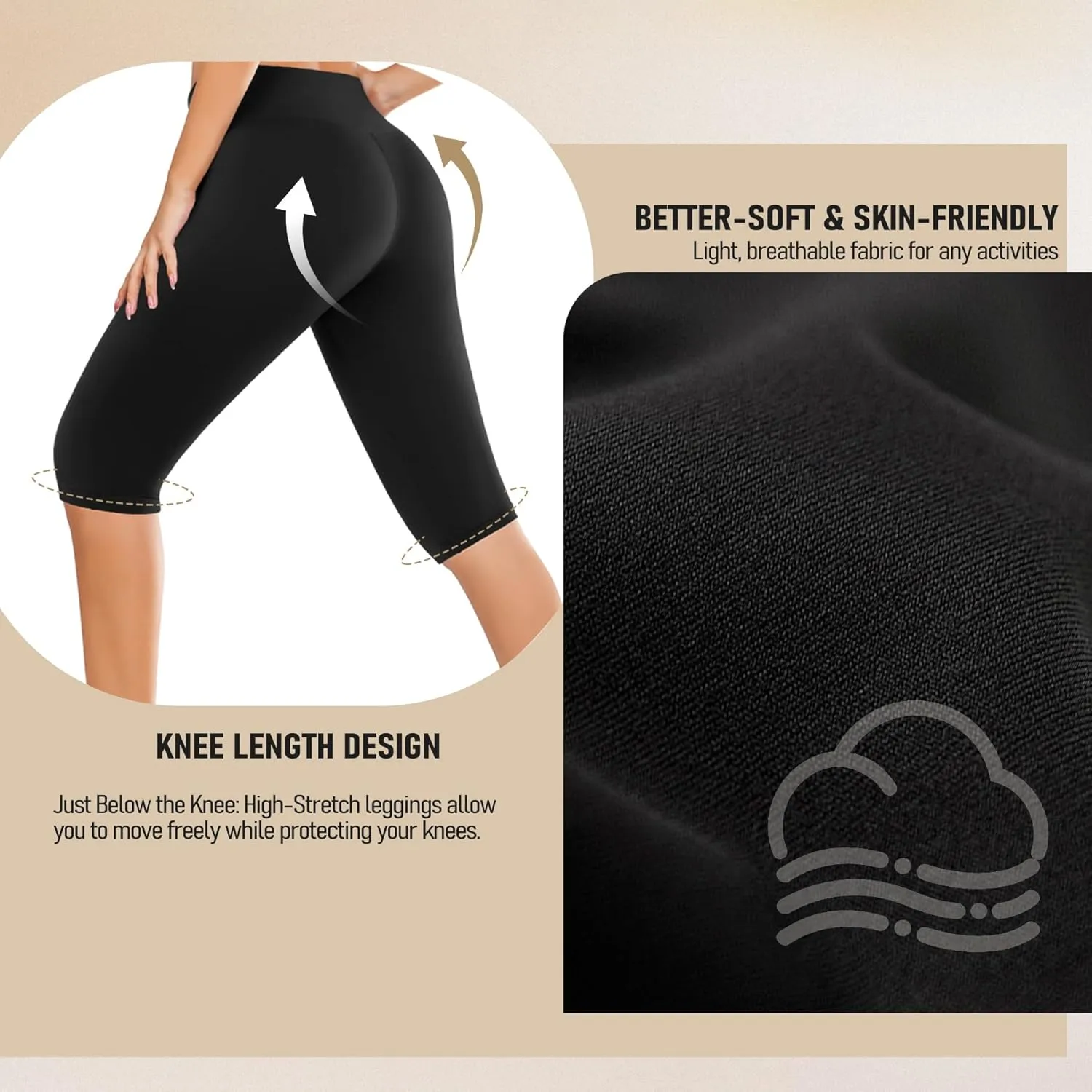 DHSO Women's Knee Length Capri Leggings  High Waisted Capri Pants Workout Yoga Running Summer Biker Shorts