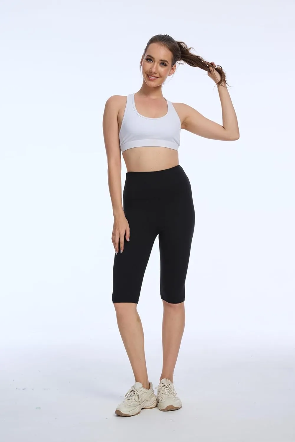 DHSO Women's Knee Length Capri Leggings  High Waisted Capri Pants Workout Yoga Running Summer Biker Shorts