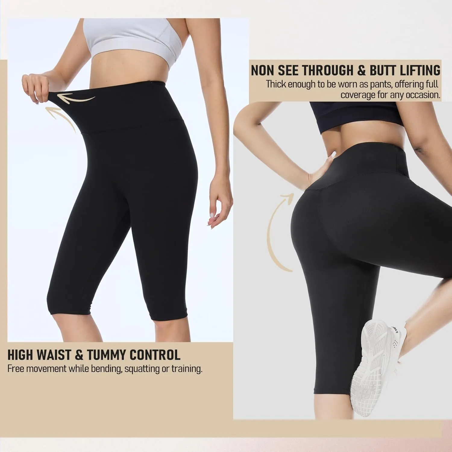DHSO Women's Knee Length Capri Leggings  High Waisted Capri Pants Workout Yoga Running Summer Biker Shorts
