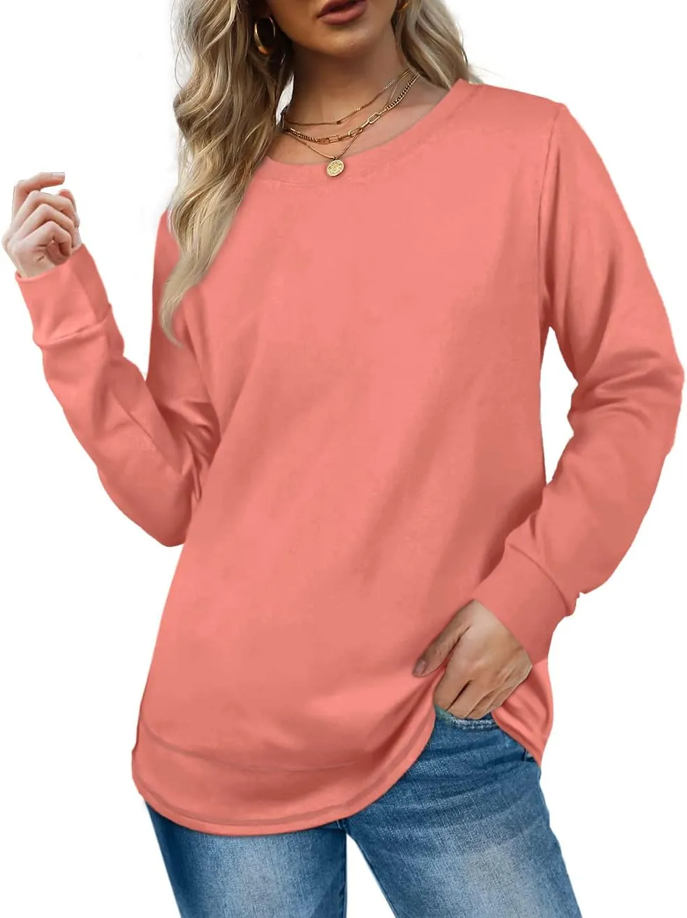 Dofaoo Sweatshirts for Women Crewneck Long Sleeve Shirts Tunic Tops for Leggings Fall Fashion