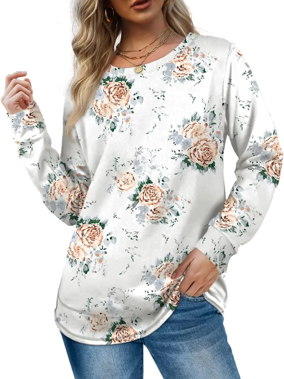 Dofaoo Sweatshirts for Women Crewneck Long Sleeve Shirts Tunic Tops for Leggings Fall Fashion