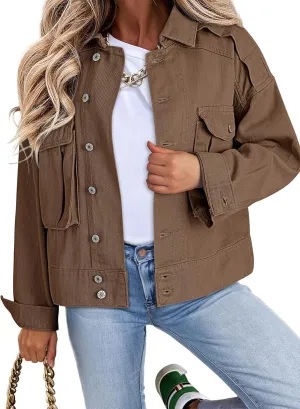 Dokotoo Women's Cargo Jean Jacket - Cropped Button Spring Fashion Coat for Women