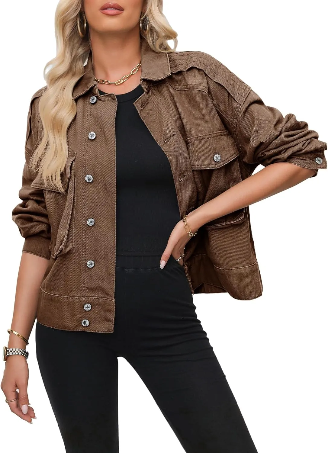Dokotoo Women's Cargo Jean Jacket - Cropped Button Spring Fashion Coat for Women