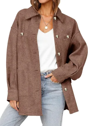 Dokotoo Women's Fall Oversized Long Sleeve Shacket Jackets 2024 Button Down Coats with Pockets
