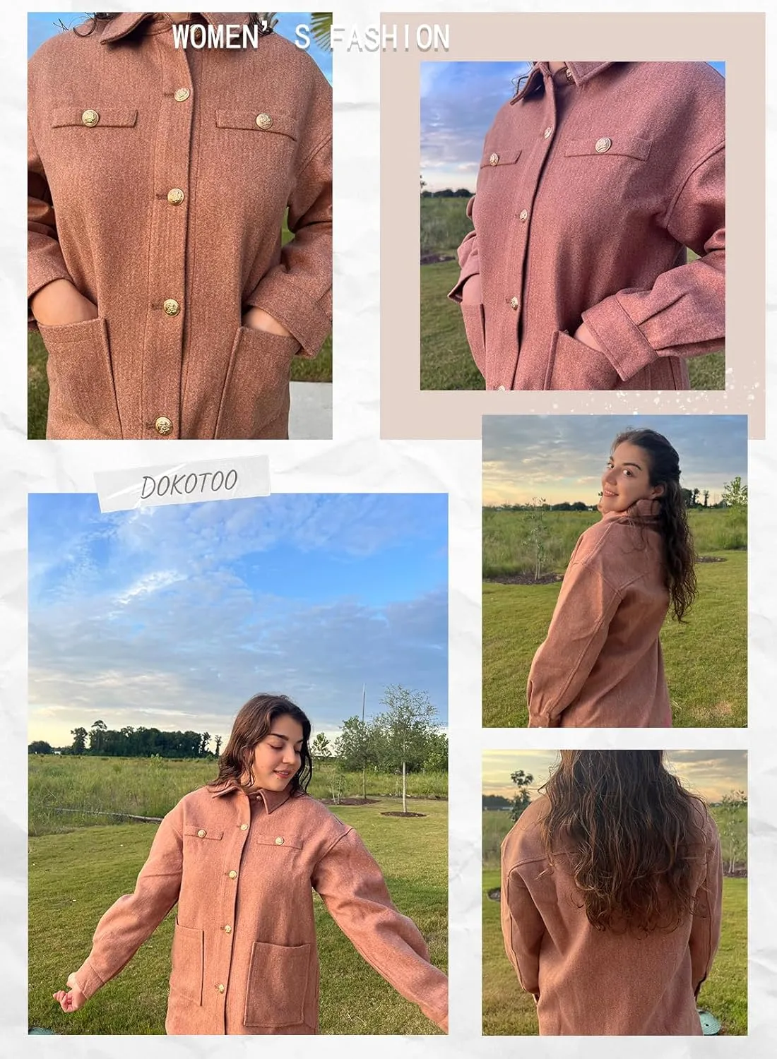 Dokotoo Women's Fall Oversized Long Sleeve Shacket Jackets 2024 Button Down Coats with Pockets