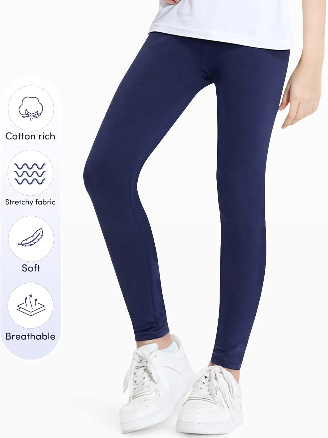 Domee Girls Cotton Leggings Full Length Solid Pants Pack of 3