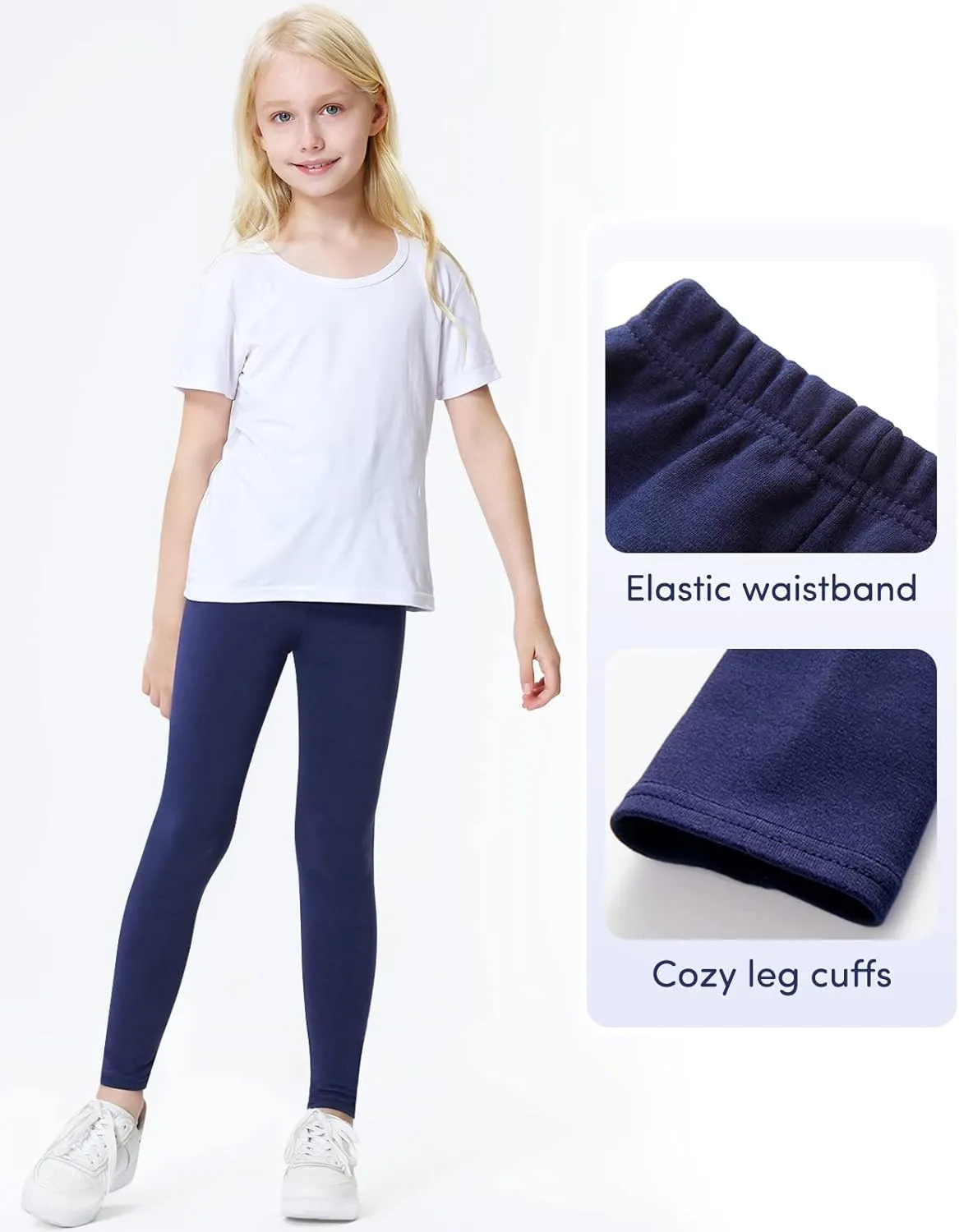 Domee Girls Cotton Leggings Full Length Solid Pants Pack of 3