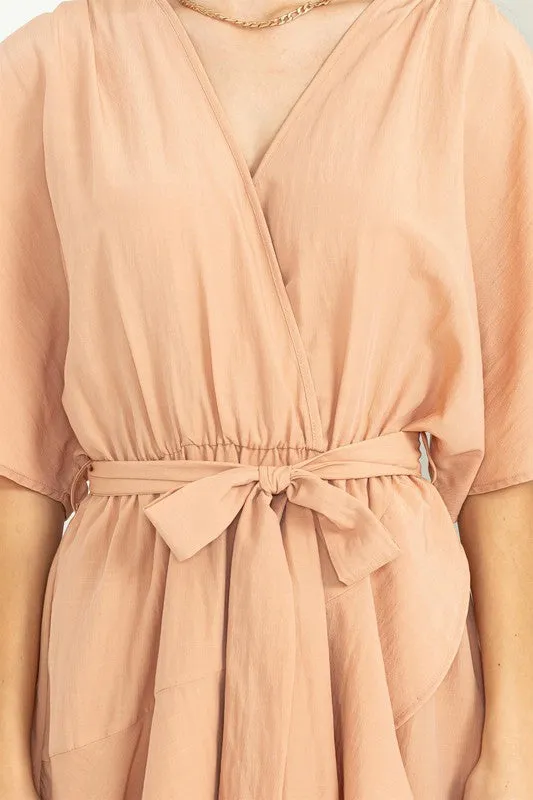 Dusty Coral Beyond Chic Belted Wrap Mini Dress
