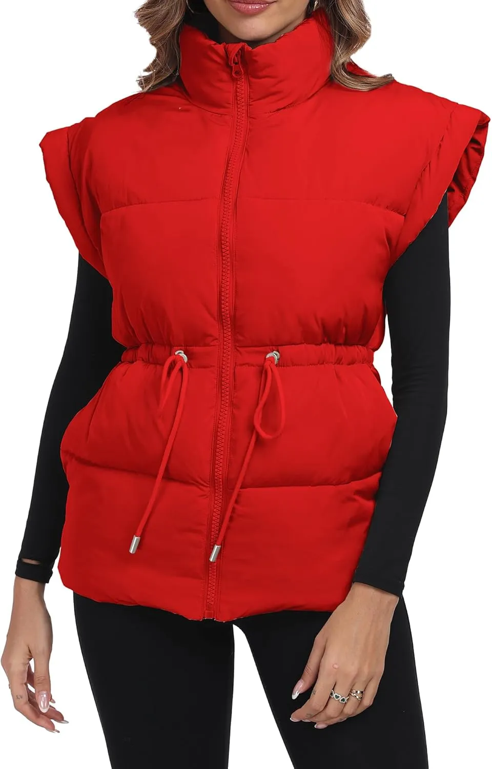 ELLEVEN Womens Oversized Puffer Vest Stand Collar Quilted Zip Up Padded Gilet Puffy Sleeveless Coats with Pockets