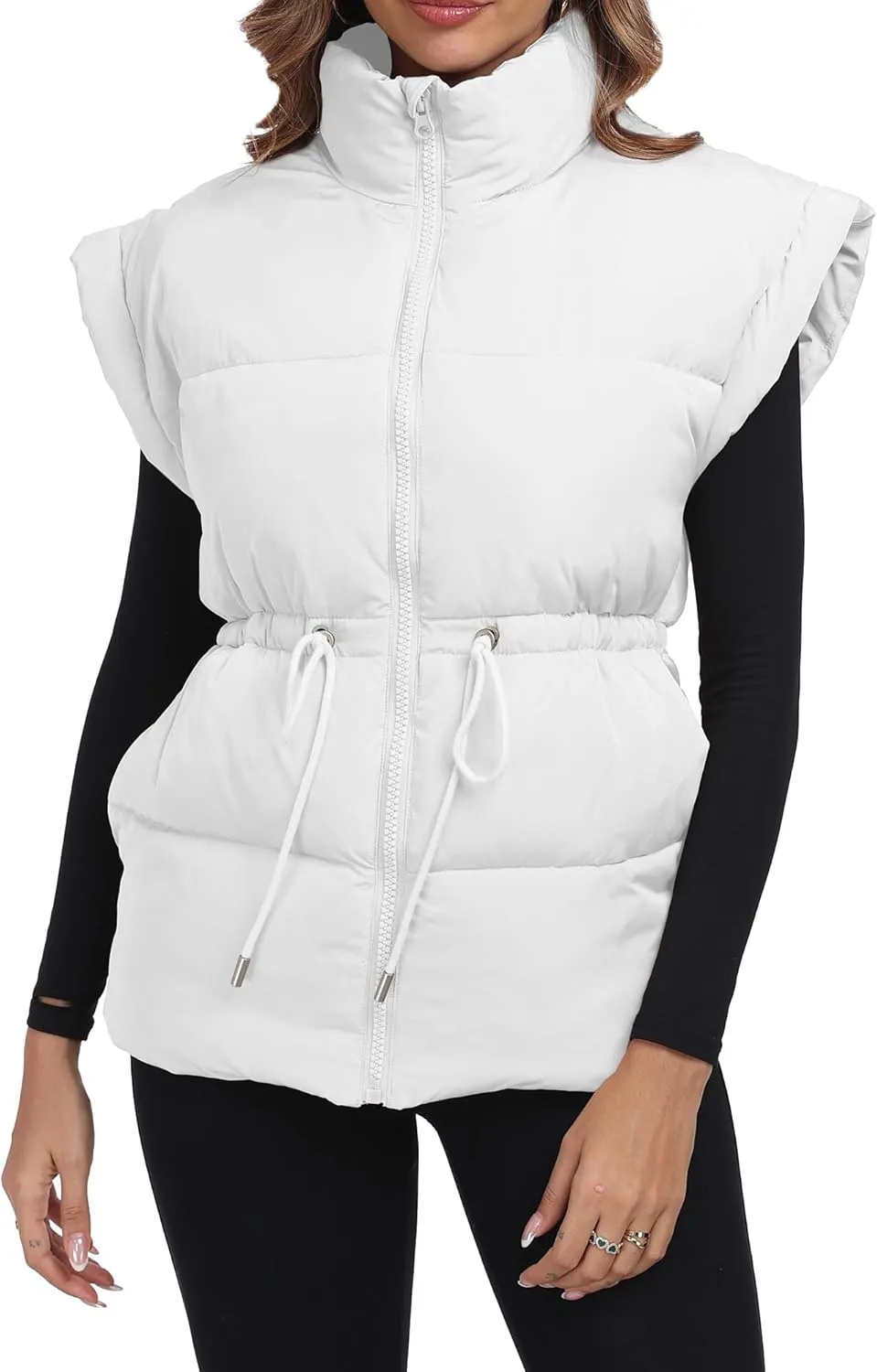 ELLEVEN Womens Oversized Puffer Vest Stand Collar Quilted Zip Up Padded Gilet Puffy Sleeveless Coats with Pockets