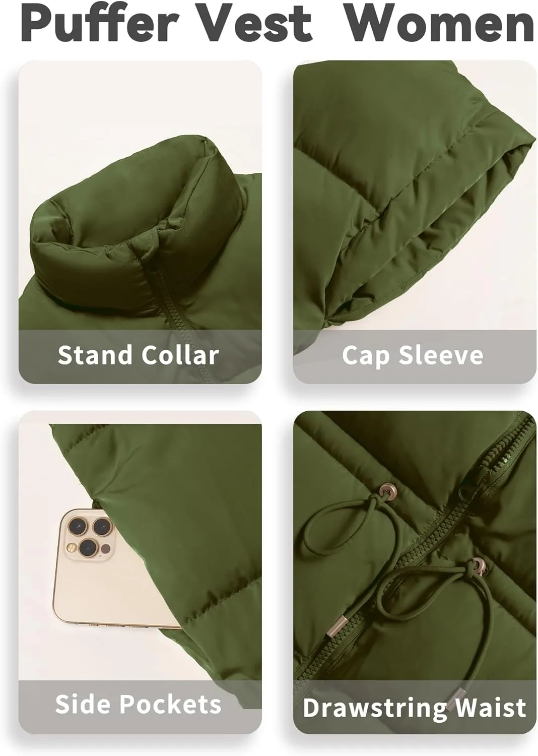 ELLEVEN Womens Oversized Puffer Vest Stand Collar Quilted Zip Up Padded Gilet Puffy Sleeveless Coats with Pockets