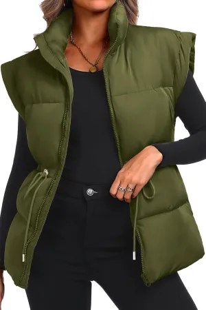 ELLEVEN Womens Oversized Puffer Vest Stand Collar Quilted Zip Up Padded Gilet Puffy Sleeveless Coats with Pockets