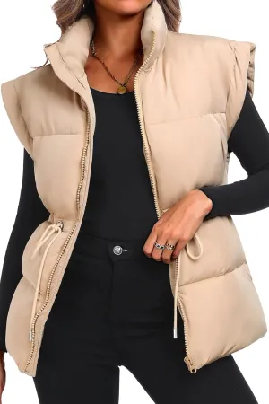 ELLEVEN Womens Oversized Puffer Vest Stand Collar Quilted Zip Up Padded Gilet Puffy Sleeveless Coats with Pockets