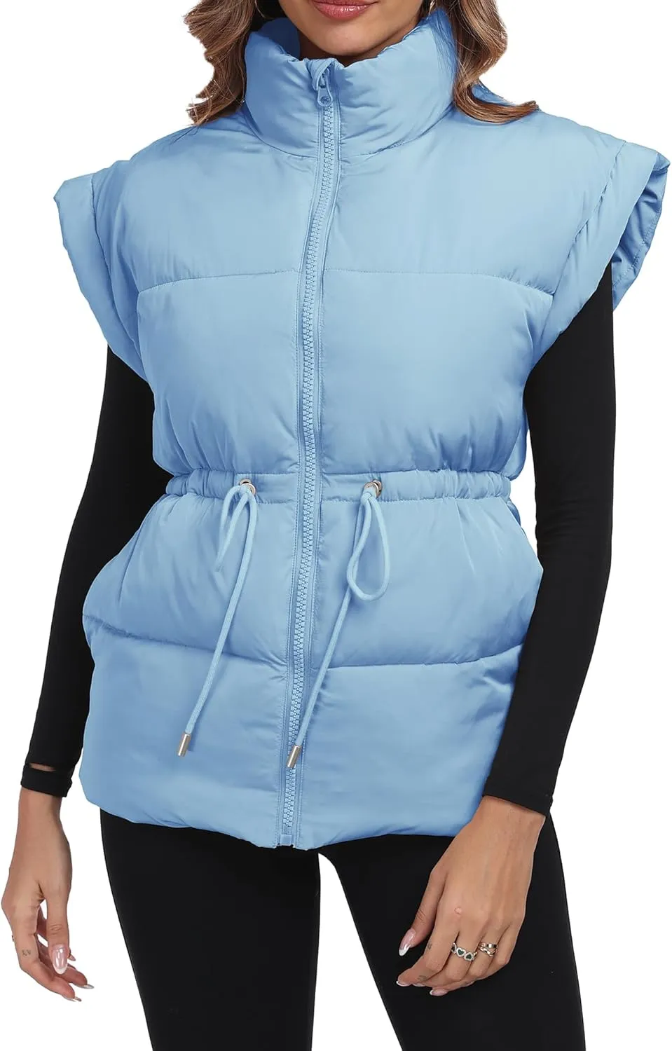 ELLEVEN Womens Oversized Puffer Vest Stand Collar Quilted Zip Up Padded Gilet Puffy Sleeveless Coats with Pockets