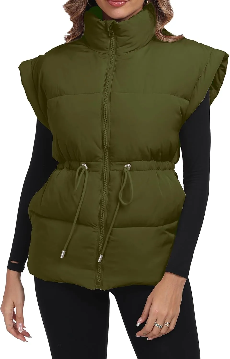 ELLEVEN Womens Oversized Puffer Vest Stand Collar Quilted Zip Up Padded Gilet Puffy Sleeveless Coats with Pockets