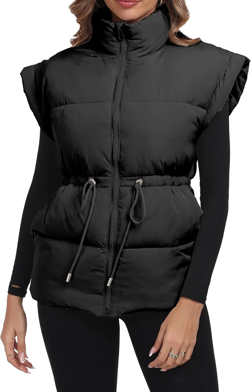 ELLEVEN Womens Oversized Puffer Vest Stand Collar Quilted Zip Up Padded Gilet Puffy Sleeveless Coats with Pockets