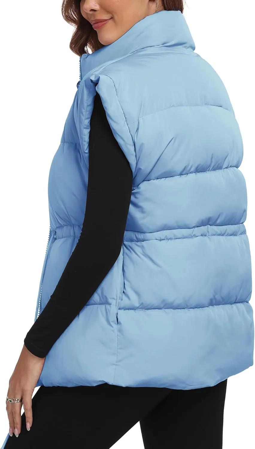 ELLEVEN Womens Oversized Puffer Vest Stand Collar Quilted Zip Up Padded Gilet Puffy Sleeveless Coats with Pockets