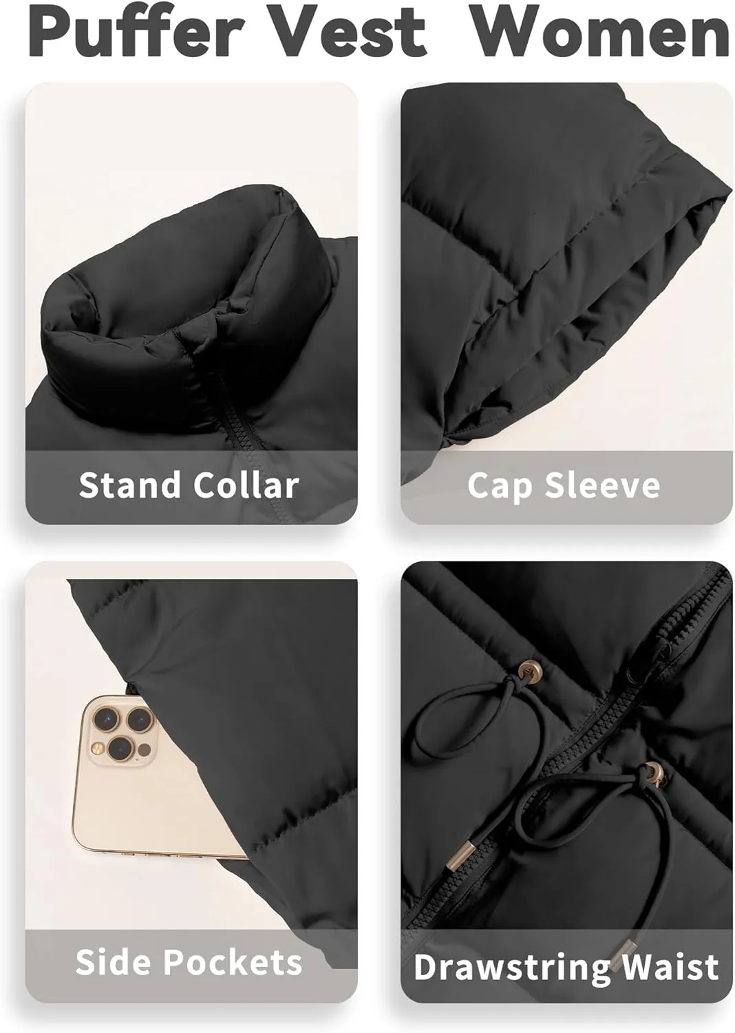ELLEVEN Womens Oversized Puffer Vest Stand Collar Quilted Zip Up Padded Gilet Puffy Sleeveless Coats with Pockets